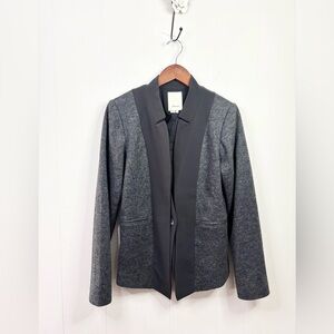 Anthropologie Elevenses wool-blend blazer black contrasting front panel size 14